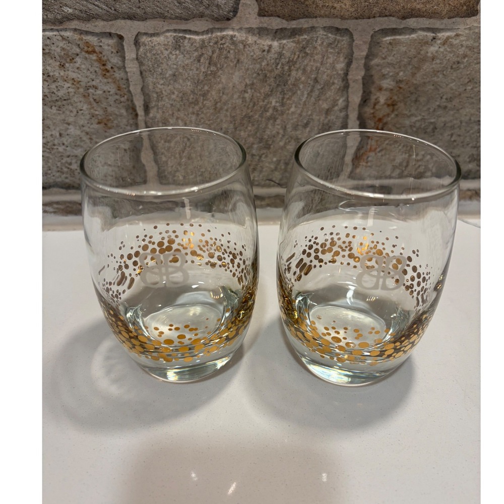 Bailey's Irish‎ Cream Monogram Stemless Wine set 2 Glasses Gold Barware Tumblers